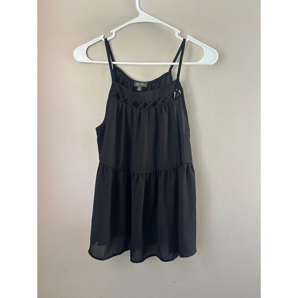 Lily Rose Black Sleeveless Top Tiered Babydoll Tank Top Blouse Whimsigoth Grunge